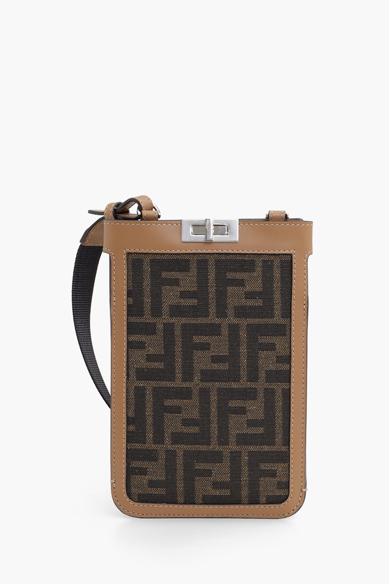 FENDI FF All Over Logo Peekaboo Phone Case in Brown Fabric 0