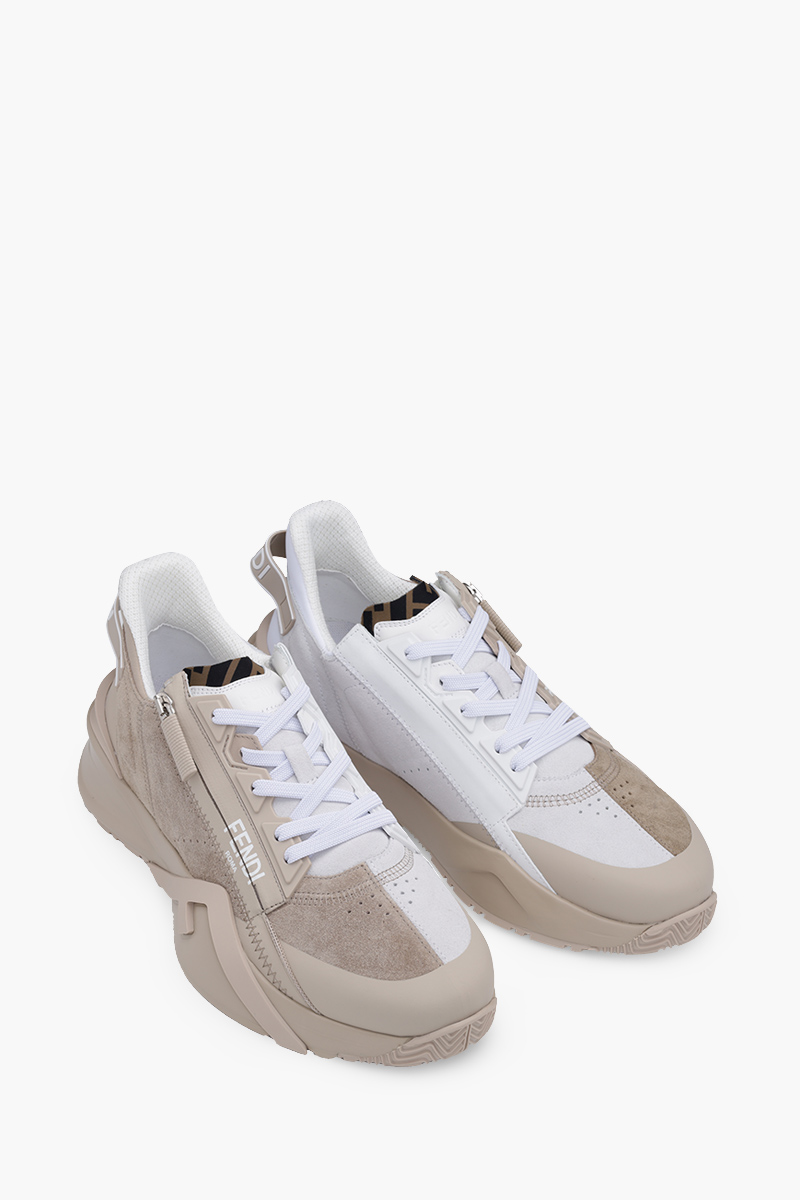 FENDI Men Flow FF Logo Sneakers in Beige Suede 1