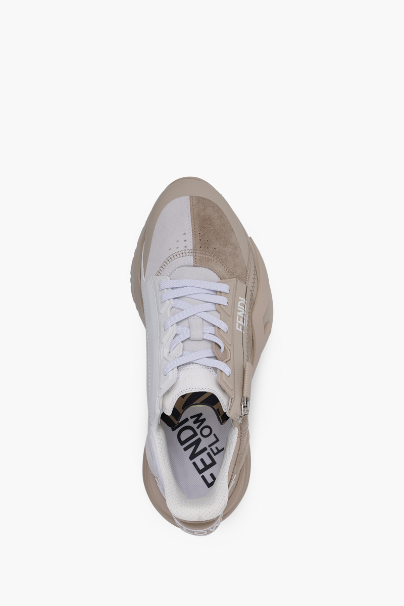 FENDI Men Flow FF Logo Sneakers in Beige Suede 3