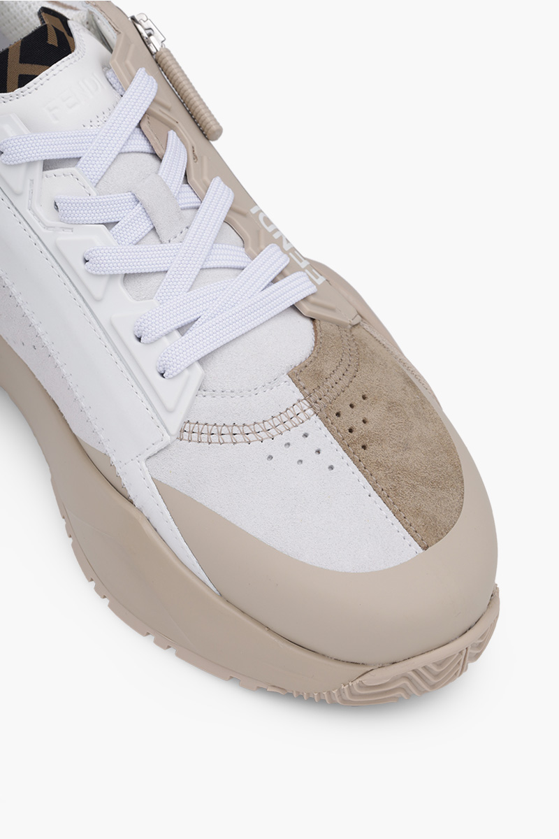 FENDI Men Flow FF Logo Sneakers in Beige Suede 4