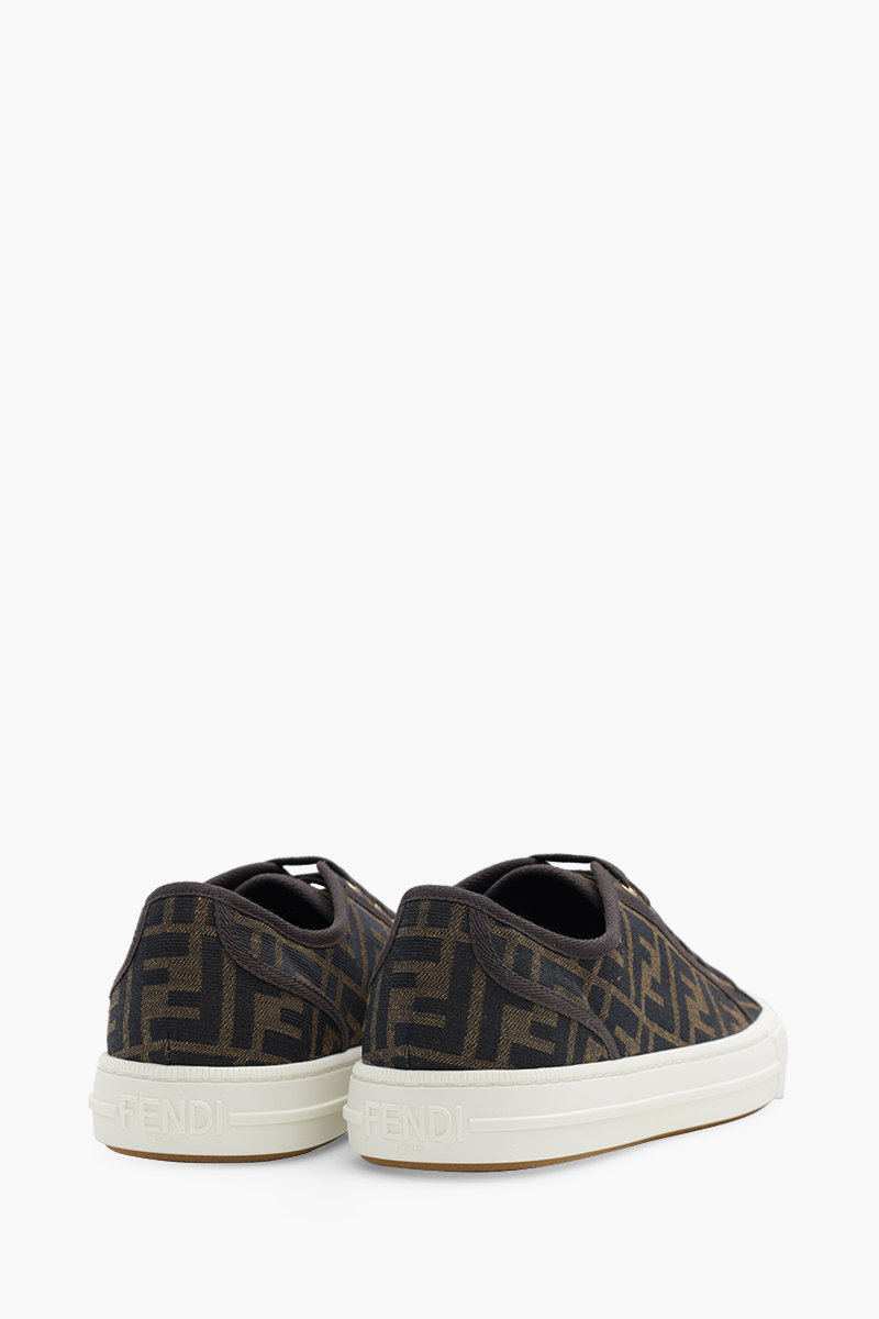 FENDI Men Domino FF Motif Low Top Sneakers in Brown/Tobacco/White Fabric 2