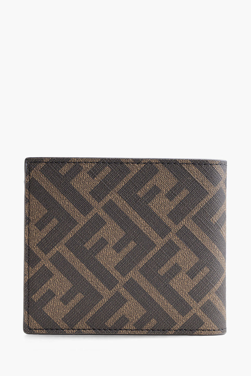 FENDI FF All Over Logo Bi-Fold Wallet in Brown/Beige Leather 1