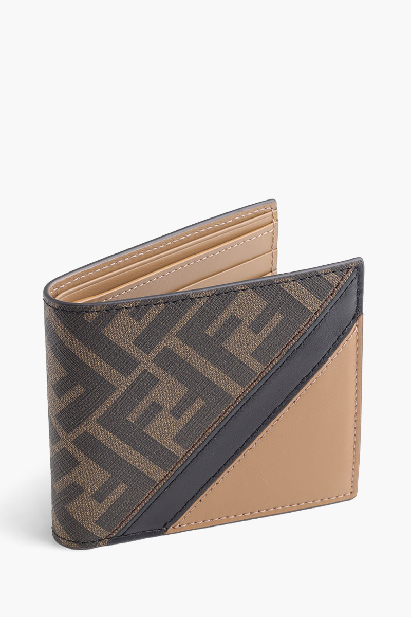 FENDI FF All Over Logo Bi-Fold Wallet in Brown/Beige Leather 2