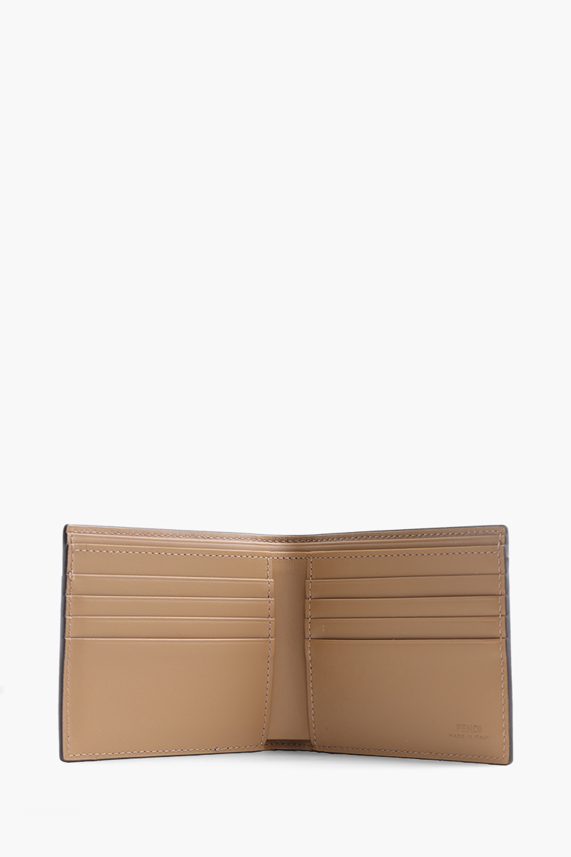 FENDI FF All Over Logo Bi-Fold Wallet in Brown/Beige Leather 3