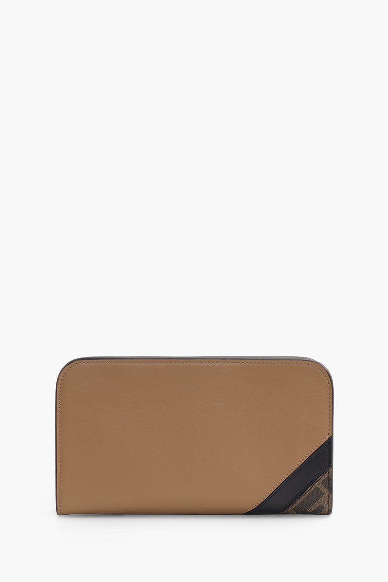 FENDI FF All Over Logo Crossbody Wallet in Brown/Beige Leather 1