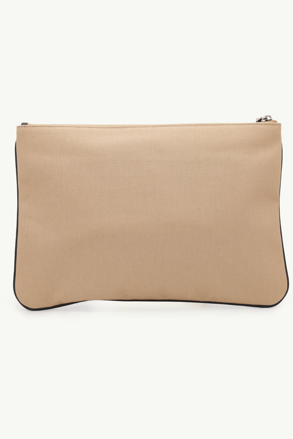 FENDI Medium Zipped Pouch in Beige Canvas with Embroidered FENDI ROMA Logo 1