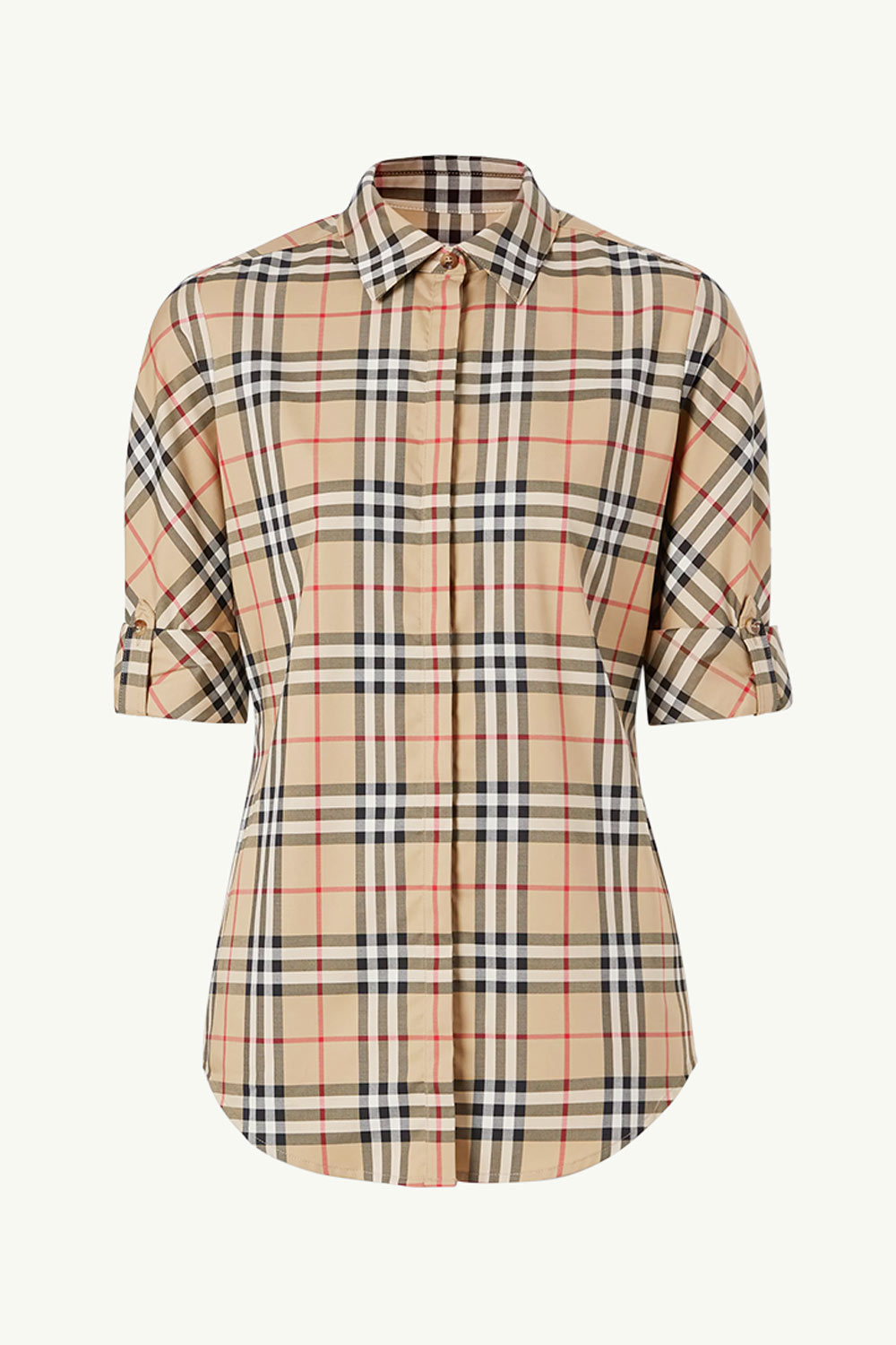 BURBERRY Women Vintage Check Stretch Cotton Twill Shirt in Archive Beige 0