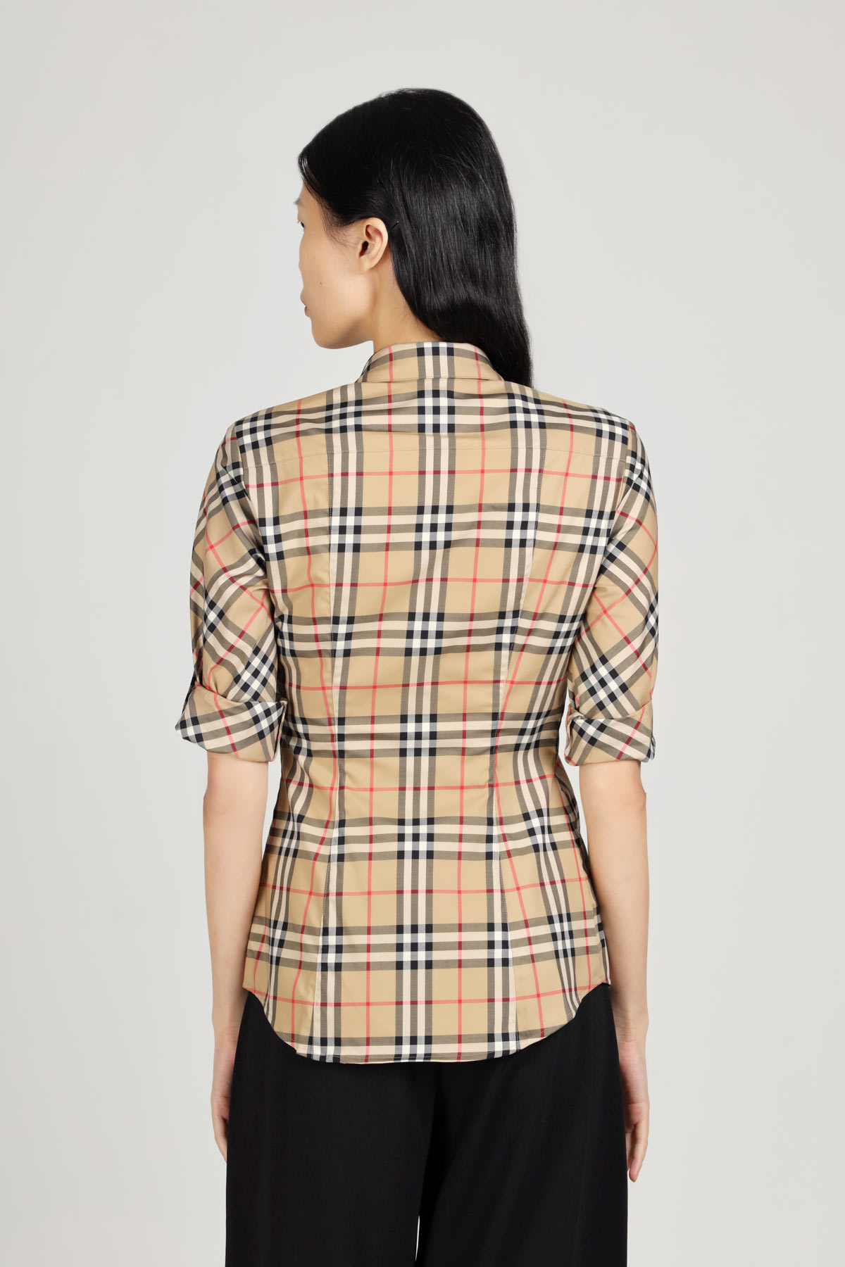 BURBERRY Women Vintage Check Stretch Cotton Twill Shirt in Archive Beige 2