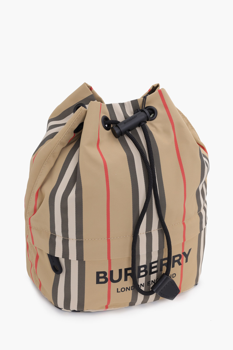 BURBERRY Icon Stripe Econyl Drawcord Pouch in Archive Beige 2