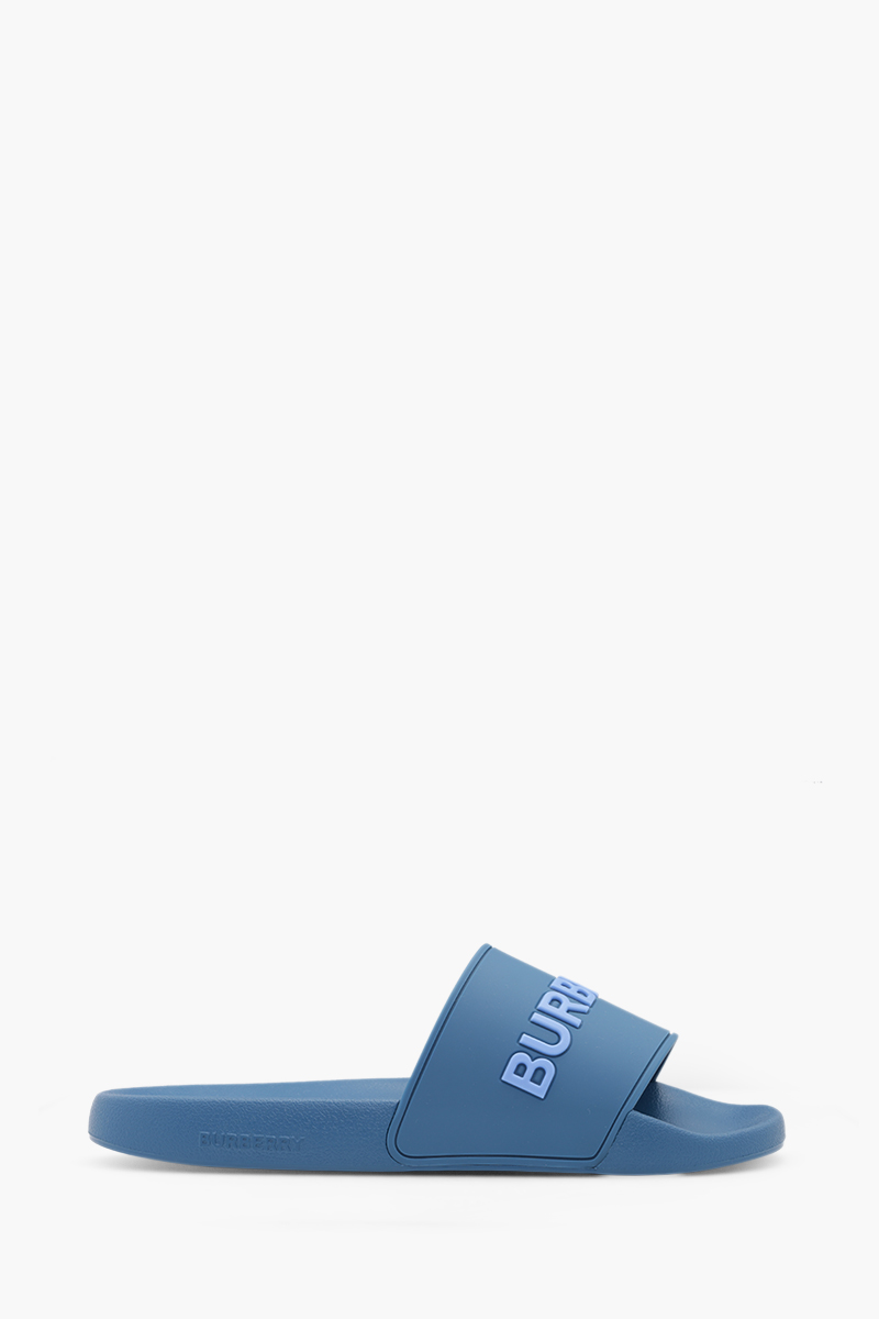 BURBERRY Men Logo Embossed Slides in Dark Cerulean Blue 0