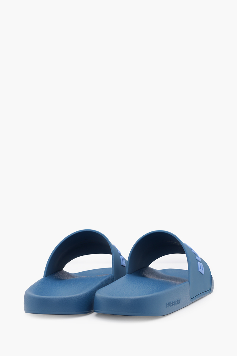 BURBERRY Men Logo Embossed Slides in Dark Cerulean Blue 2