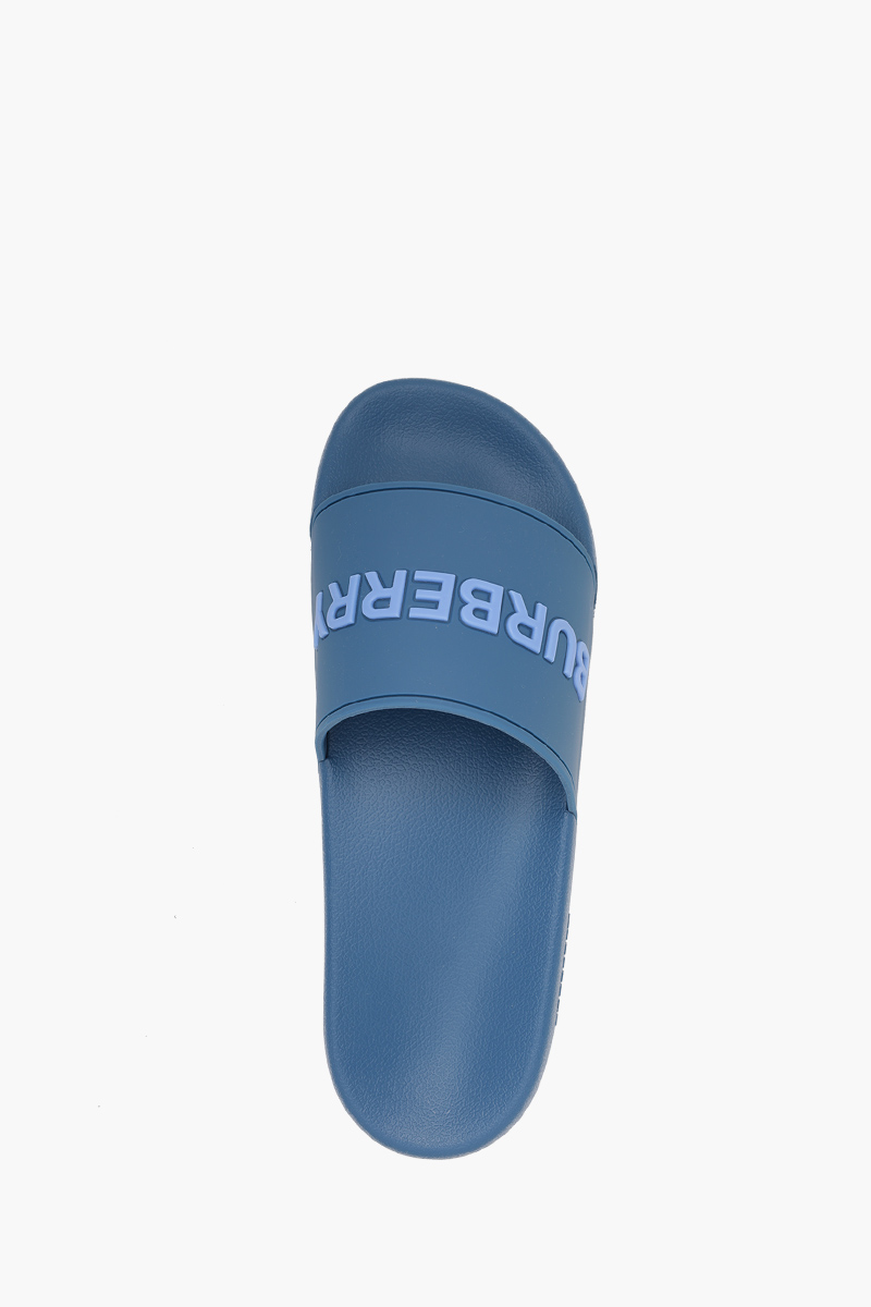 BURBERRY Men Logo Embossed Slides in Dark Cerulean Blue 3