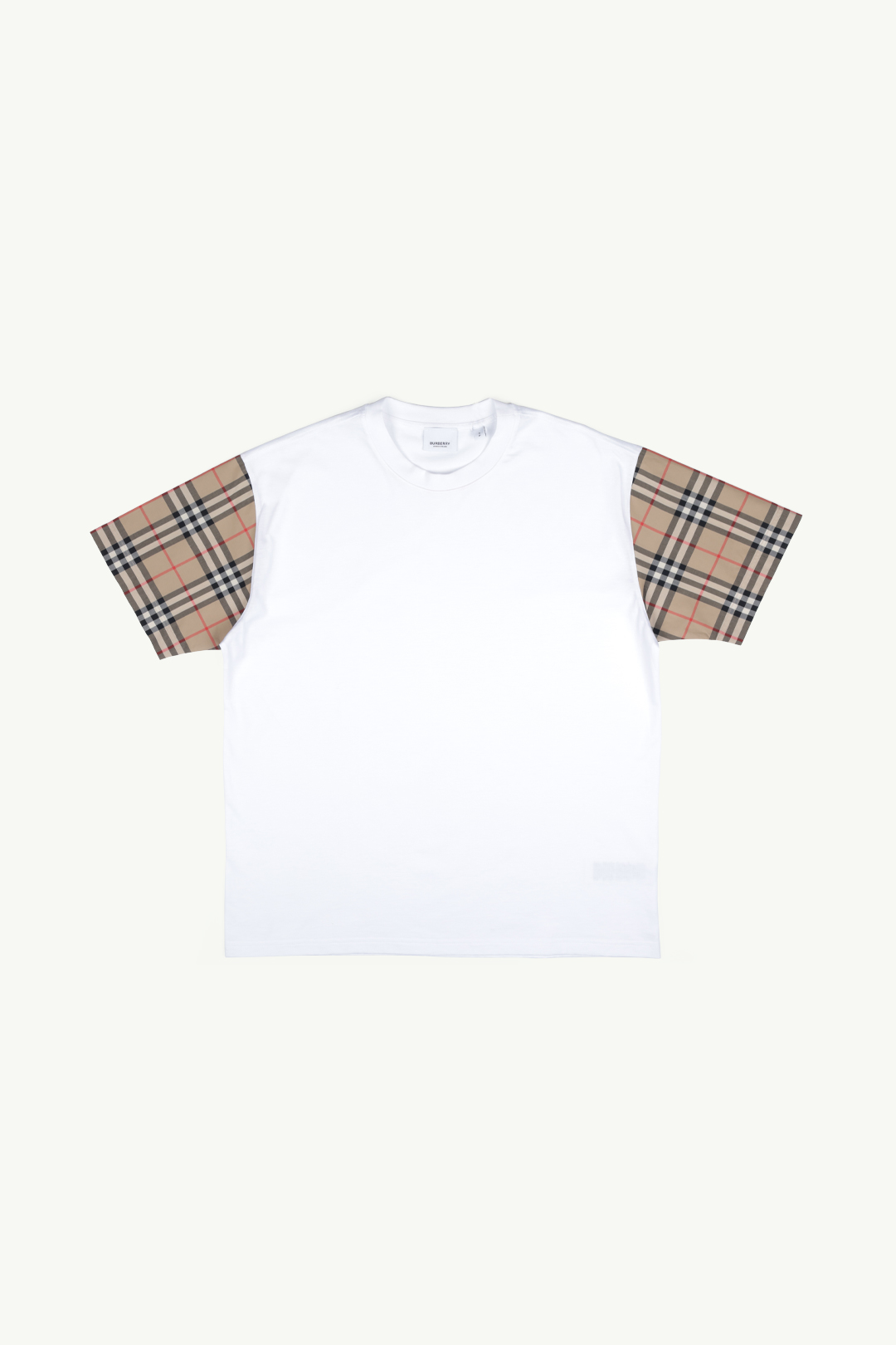 BURBERRY Women Vintage Check on Sleeves Oversized T-Shirt in White/Archive Beige 0