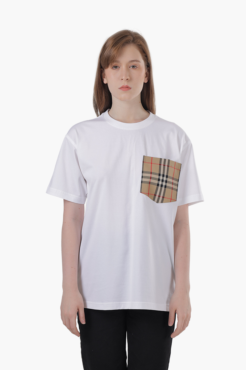 BURBERRY Women Vintage Check Pocket Cotton Oversized T-Shirt in White 0