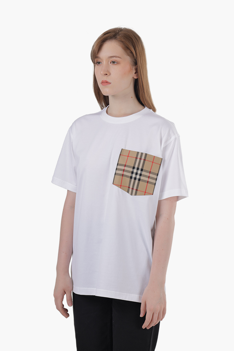 BURBERRY Women Vintage Check Pocket Cotton Oversized T-Shirt in White 2