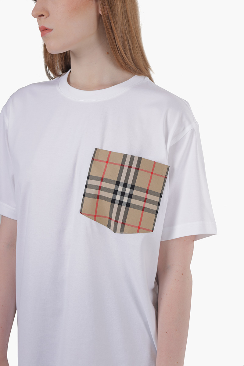 BURBERRY Women Vintage Check Pocket Cotton Oversized T-Shirt in White 3