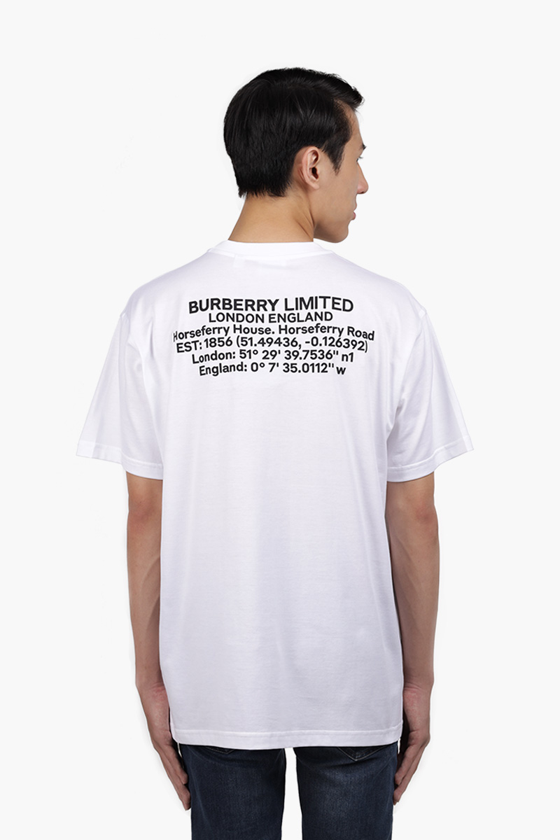 BURBERRY Men Destination Print Cotton Oversized T-shirt in White 1