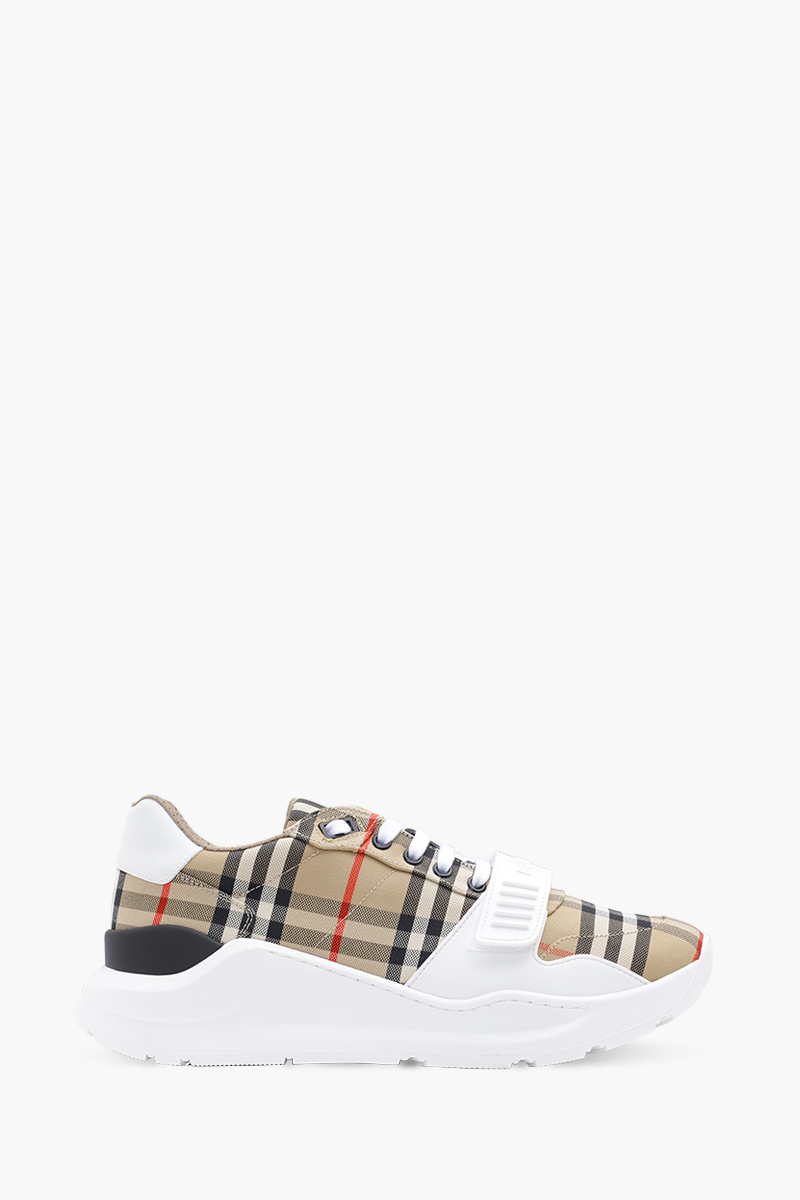 BURBERRY Men Vintage Check Cotton Velcro Sneaker in Archive Beige Multicolor Suede x Leather 0