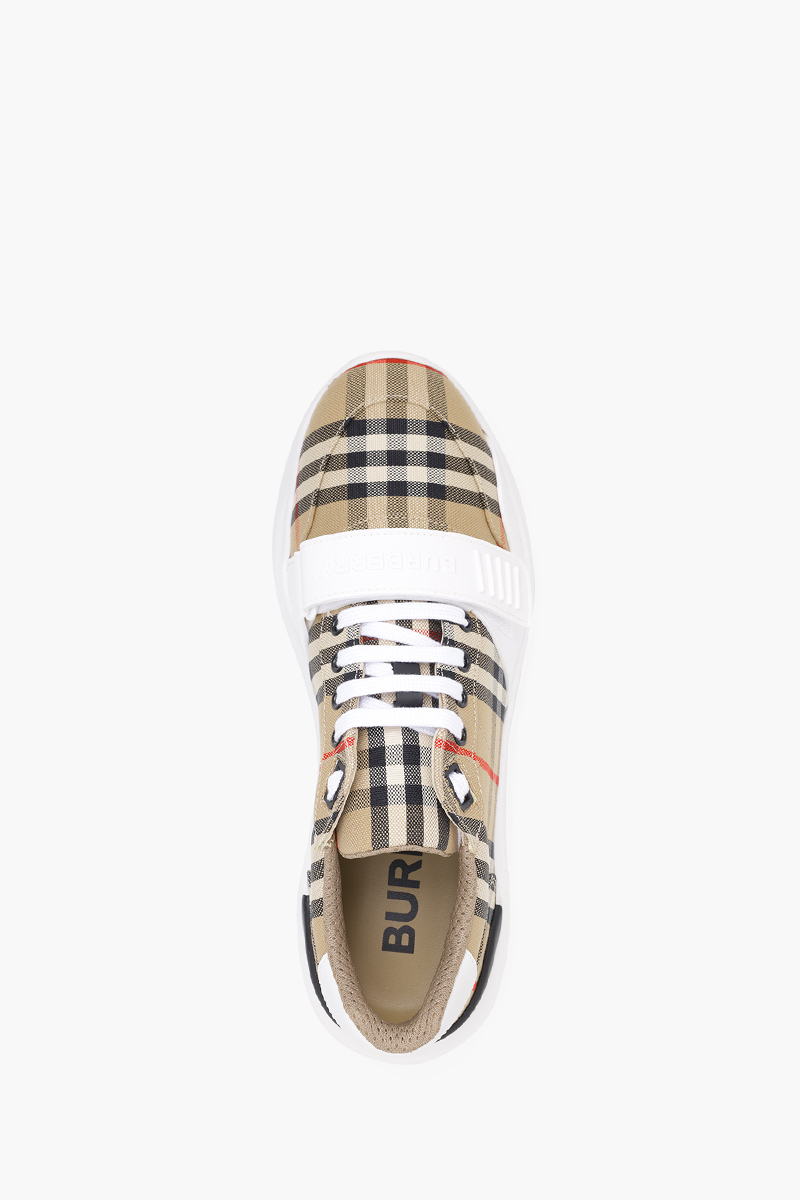 BURBERRY Men Vintage Check Cotton Velcro Sneaker in Archive Beige Multicolor Suede x Leather 3