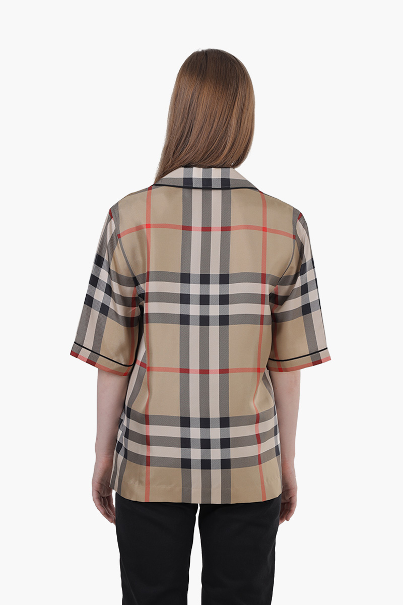 BURBERRY Women Tierney Vintage Check Silk Pajama Shirt in Archive Beige 1