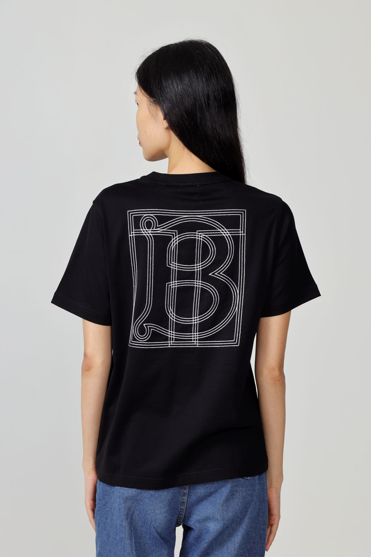 BURBERRY Women Margot Monogram Motif Cotton T-Shirt in Black 2