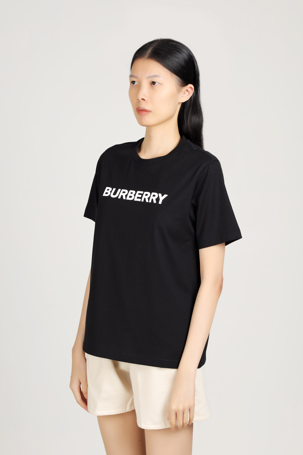 BURBERRY Women Logo Print Cotton Regular Fit T-Shirt in Black 3