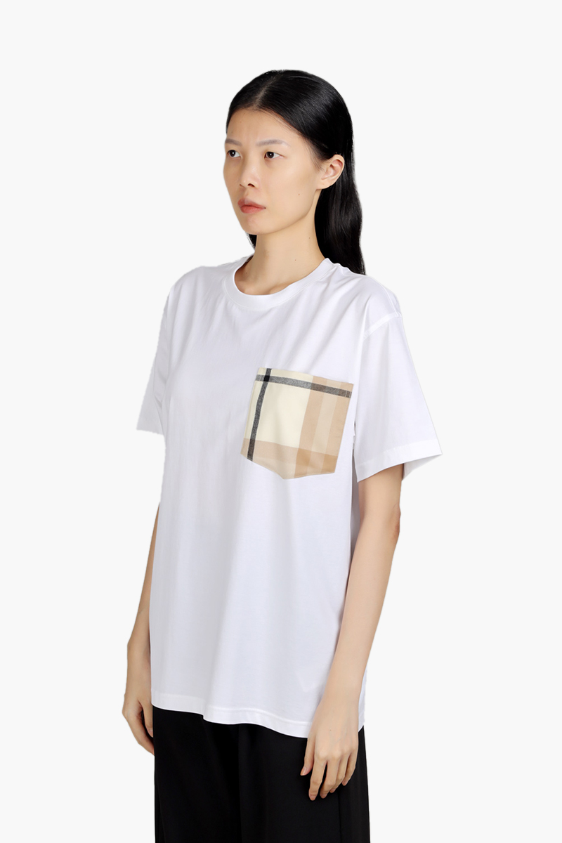 BURBERRY Women Check Pocket Cotton Oversized T-Shirt in White 2