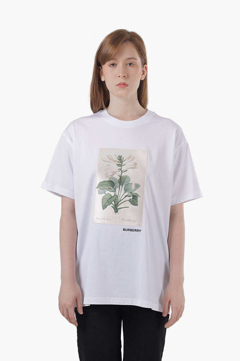 BURBERRY Women Botanical Sketch Print Cotton Oversized T-Shirt in White 0