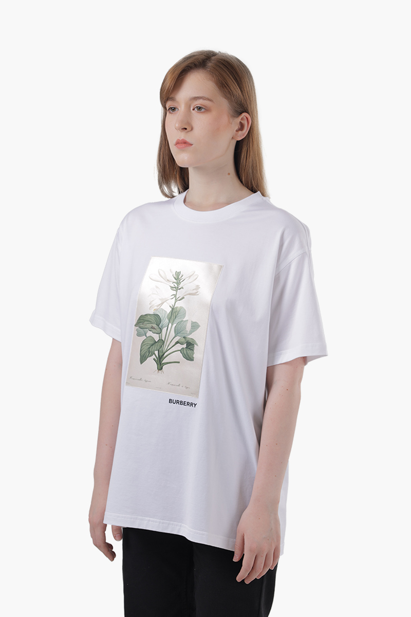 BURBERRY Women Botanical Sketch Print Cotton Oversized T-Shirt in White 2