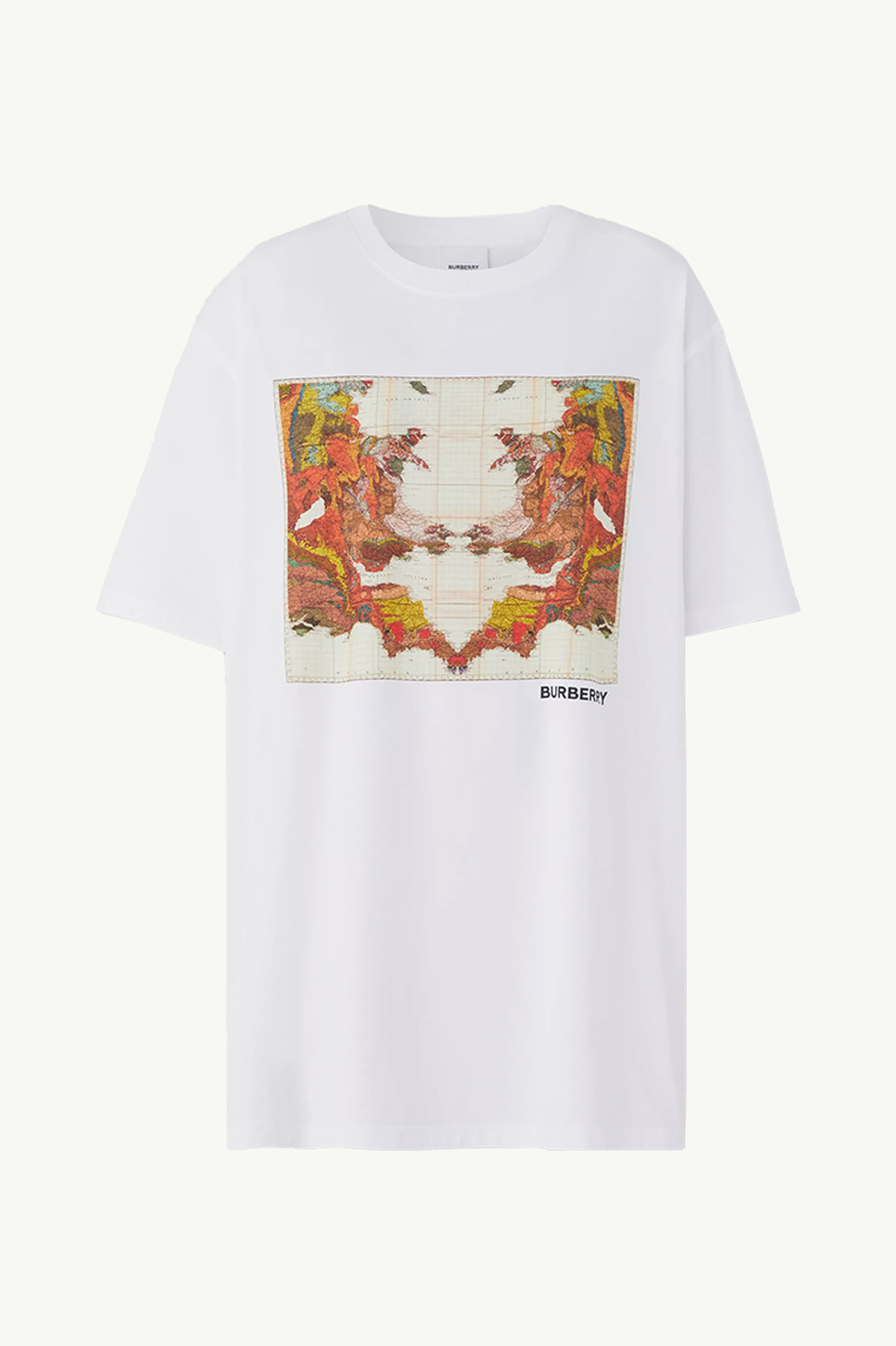 BURBERRY Women Map Print Cotton Oversized T-Shirt in White 0