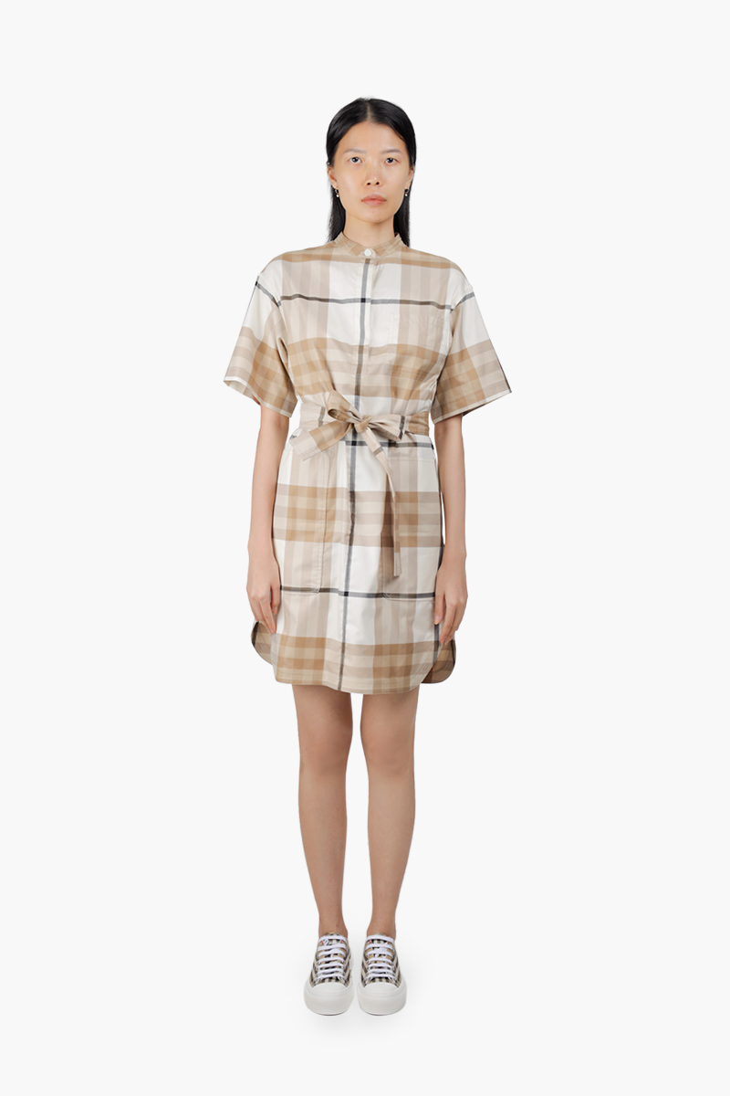 BURBERRY Women Abbie Check Poplin Shirt Dress in Frosted White 0