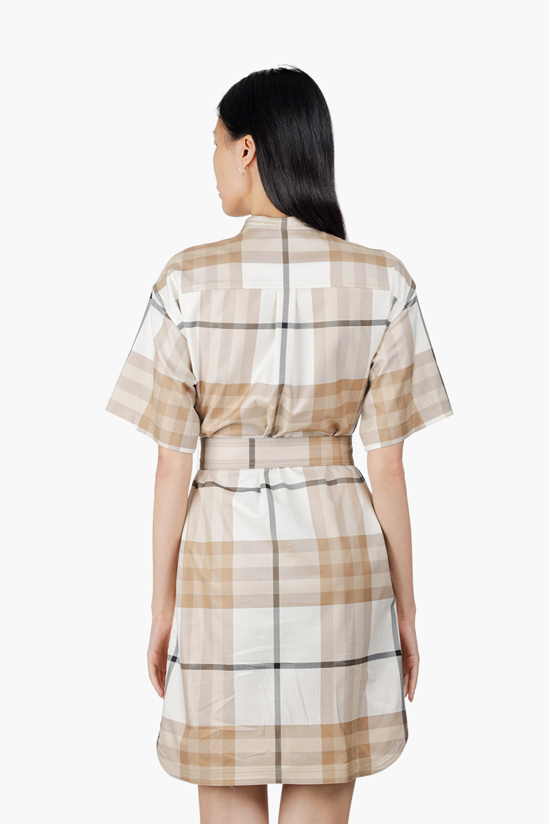 BURBERRY Women Abbie Check Poplin Shirt Dress in Frosted White 1