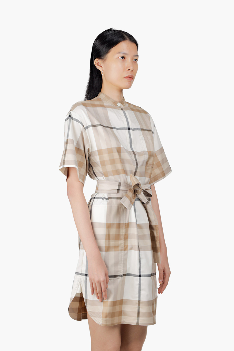 BURBERRY Women Abbie Check Poplin Shirt Dress in Frosted White 2