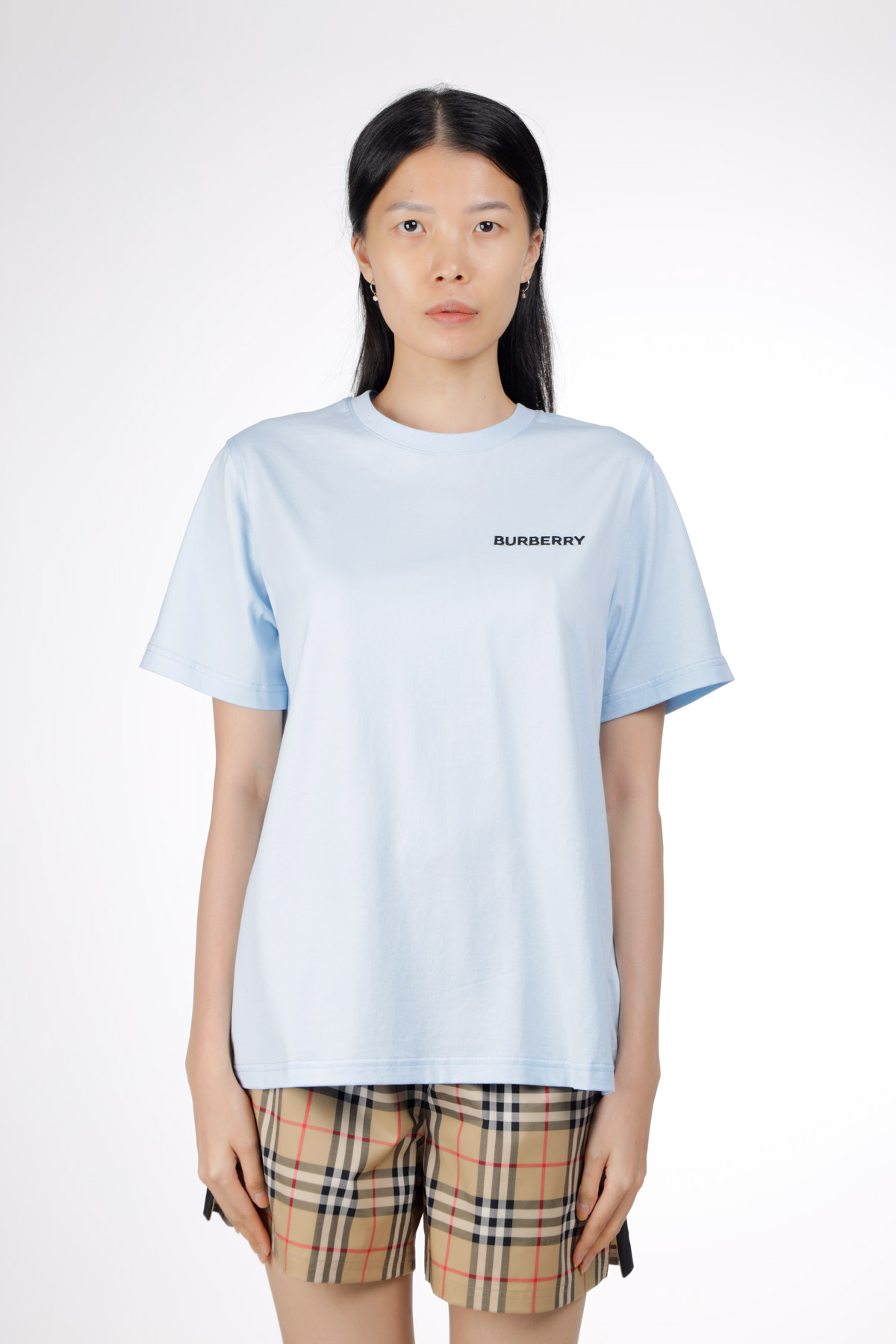 BURBERRY Women Margot Monogram Motif Cotton T-Shirt in Pale Blue 1