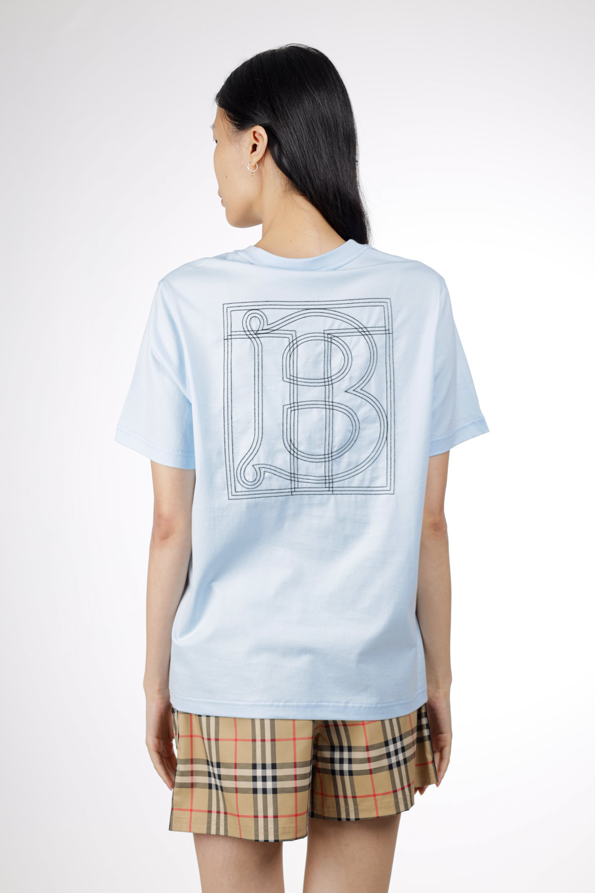 BURBERRY Women Margot Monogram Motif Cotton T-Shirt in Pale Blue 2