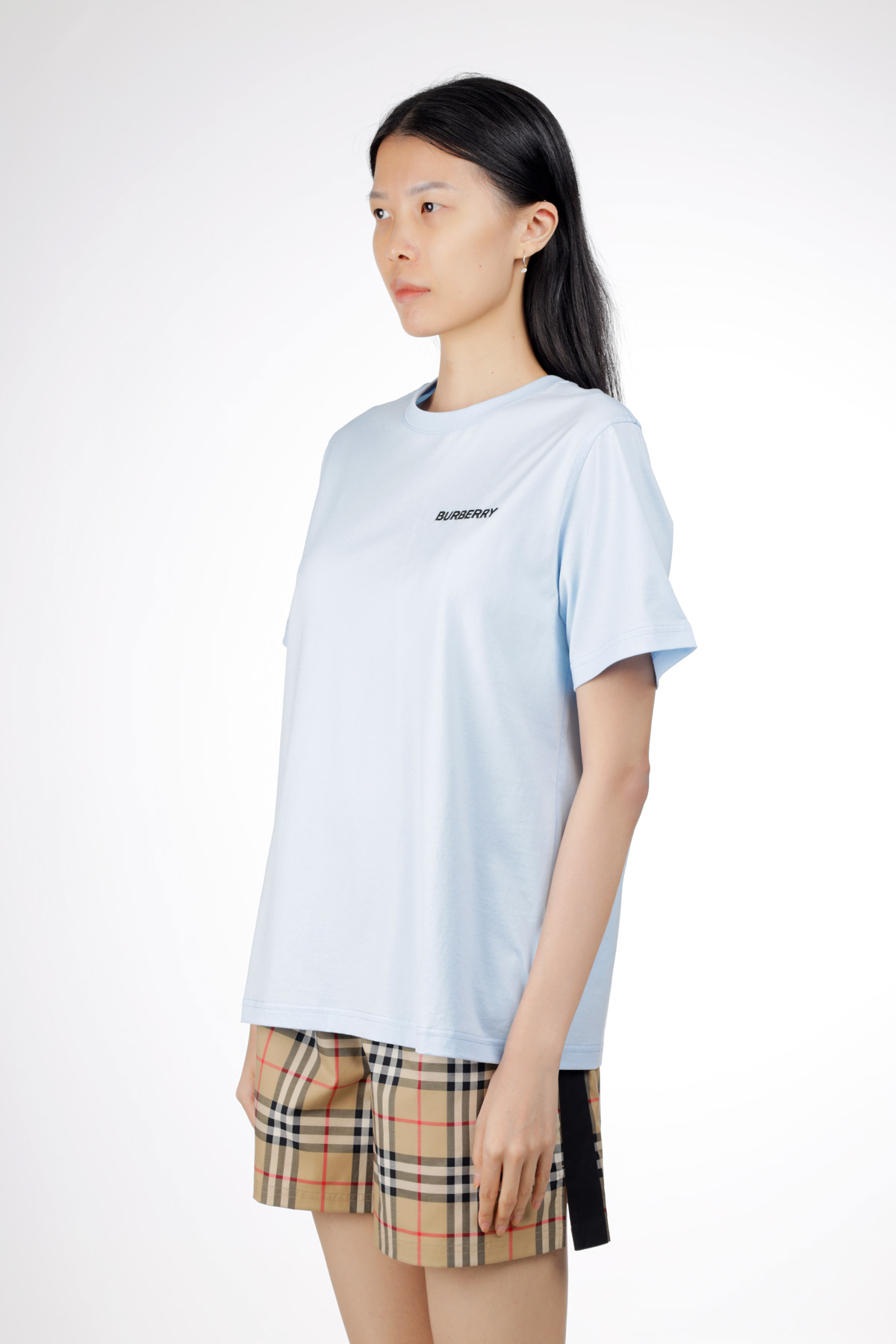 BURBERRY Women Margot Monogram Motif Cotton T-Shirt in Pale Blue 3