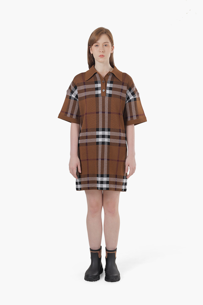 BURBERRY Women Carmella Midi Polo Dress in Dark Birch Brown 0