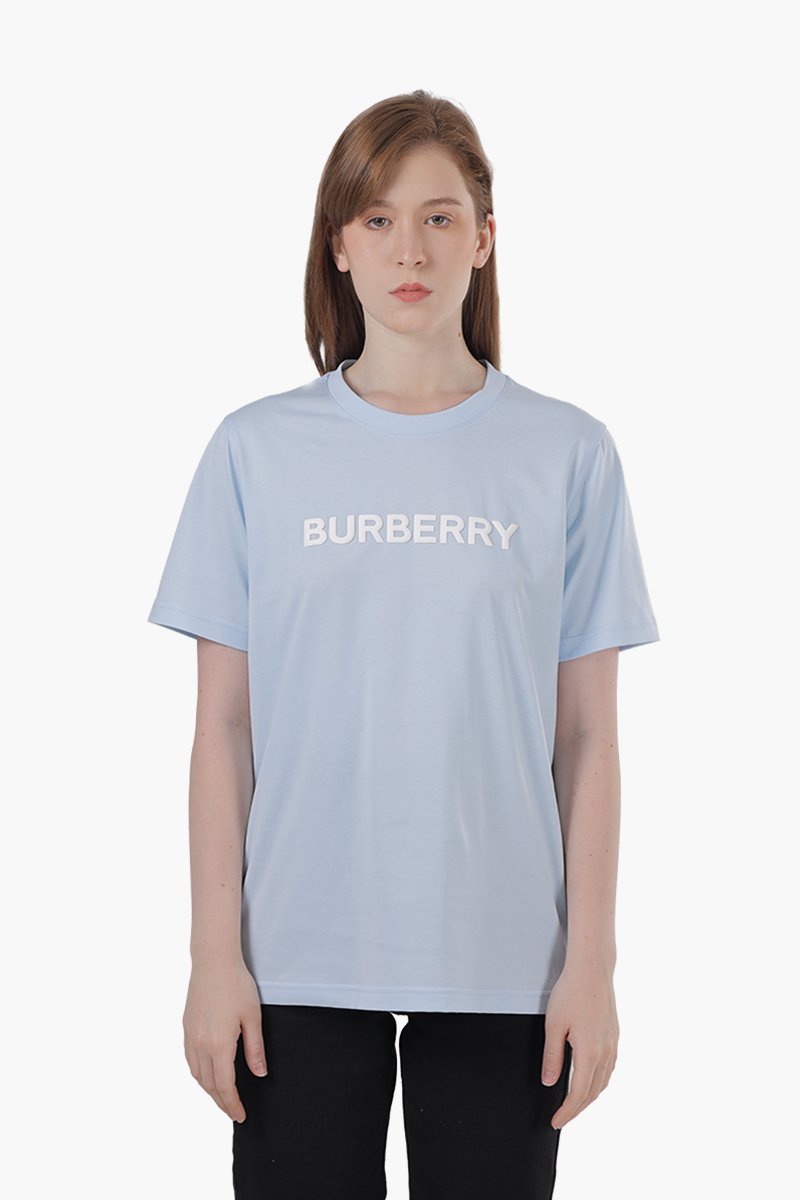 BURBERRY Women Organic Cotton Logo Print T-Shirt in Pale Blue 0