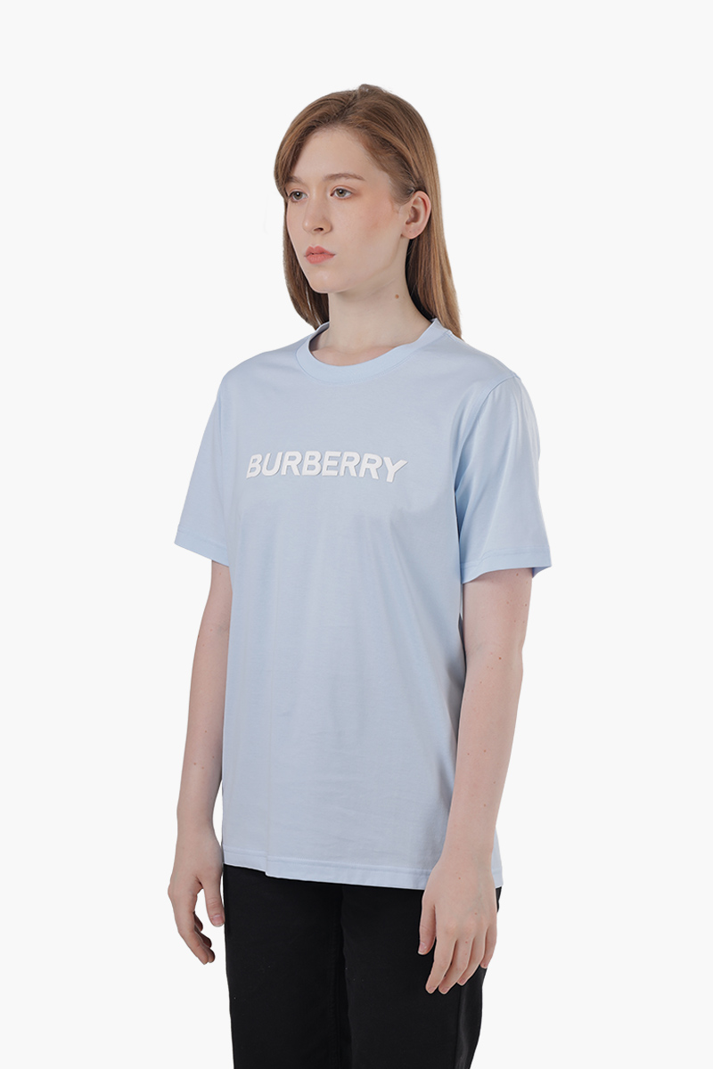 BURBERRY Women Organic Cotton Logo Print T-Shirt in Pale Blue 2