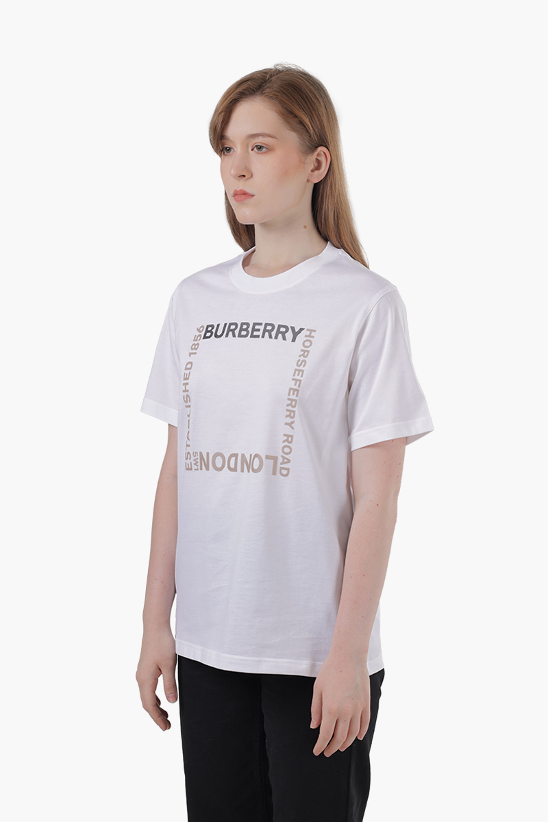 BURBERRY Women Horseferry Square Print Cotton T-Shirt in White 2