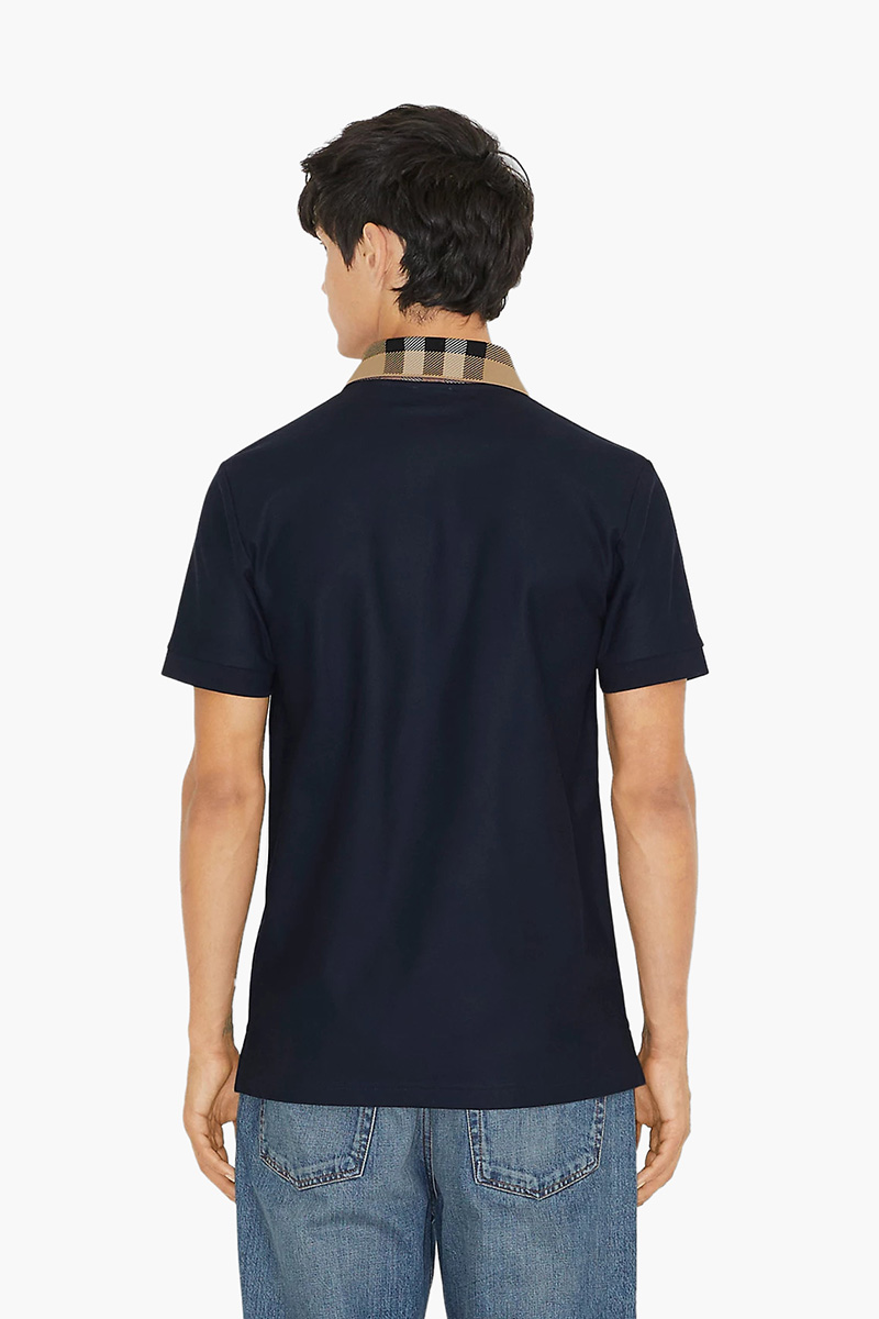 BURBERRY Men Checked Collar Polo Shirt in Smoked Navy Cotton 2