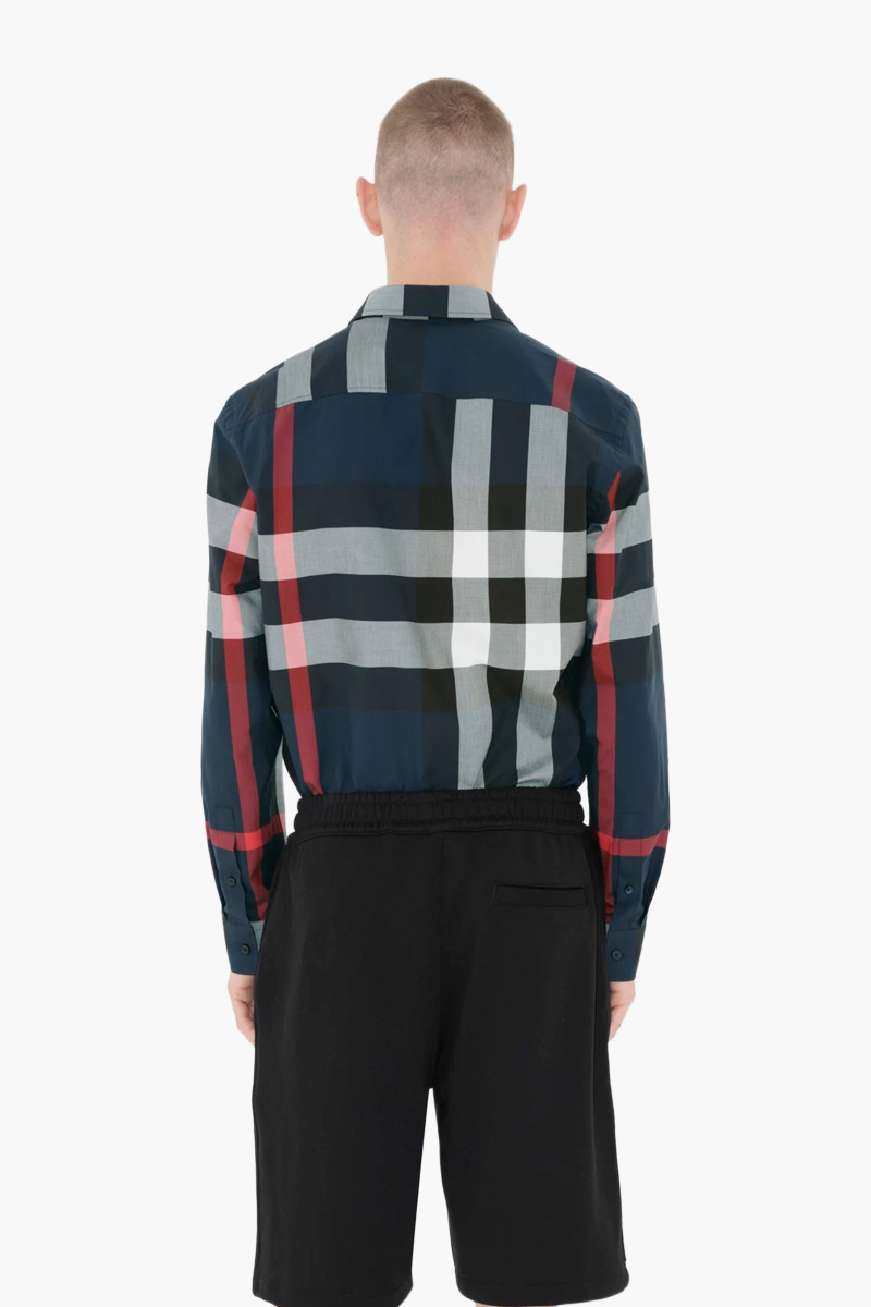 BURBERRY Men Check Slim Fit Long-Sleeved Shirt in Navy Cotton 3