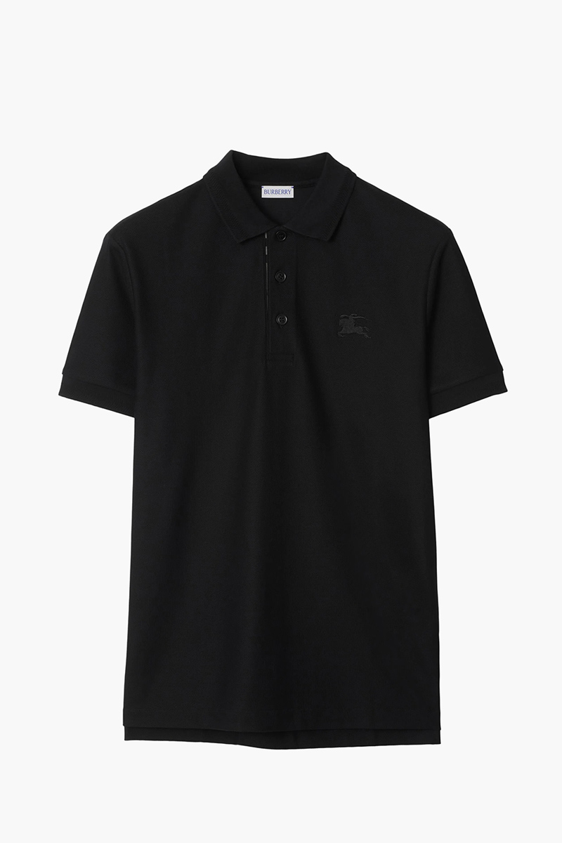 BURBERRY Men Equestrian Knight Design Embroidered Logo Polo Shirt in Black Cotton 0