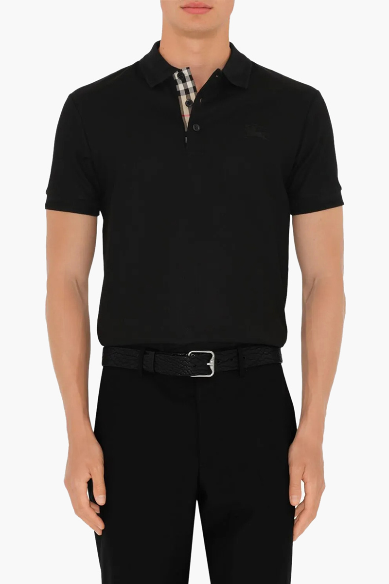 BURBERRY Men Equestrian Knight Design Embroidered Logo Polo Shirt in Black Cotton 1