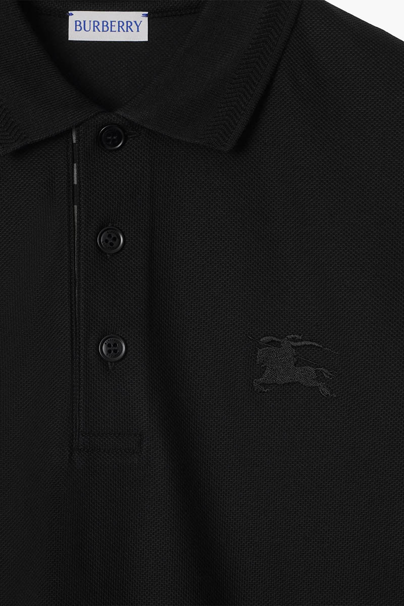 BURBERRY Men Equestrian Knight Design Embroidered Logo Polo Shirt in Black Cotton 4