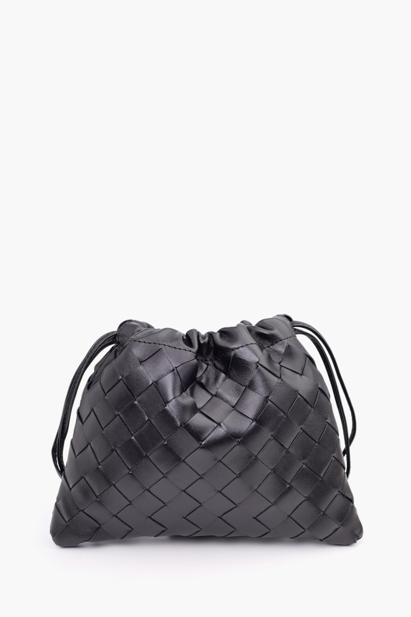 BOTTEGA VENETA Small Intrecciato Dustbag Drawstring Bag in Black Calfskin Leather 0