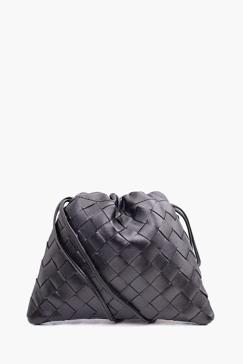 BOTTEGA VENETA Small Intrecciato Dustbag Drawstring Bag in Black Calfskin Leather 2