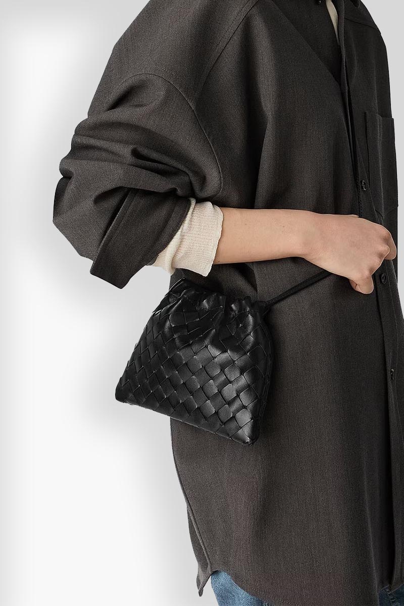 BOTTEGA VENETA Small Intrecciato Dustbag Drawstring Bag in Black Calfskin Leather 4
