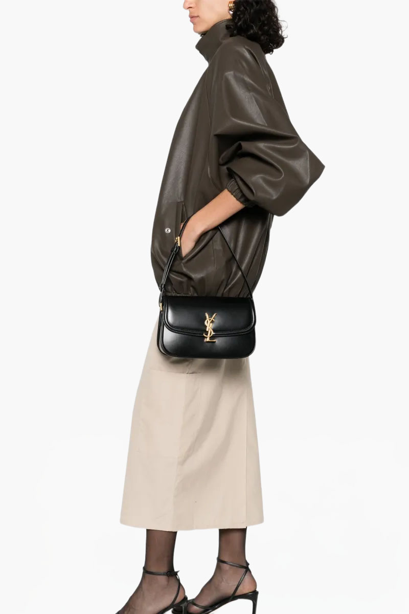 SAINT LAURENT Small Solferino Shoulder Bag in Black Box Leather 3