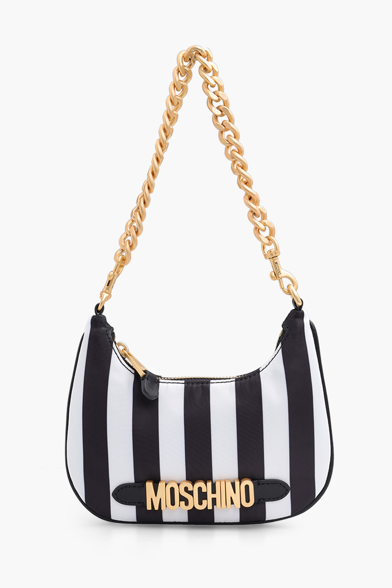 MOSCHINO Small Lettering Logo Hobo Bag in Black/White GHW 0